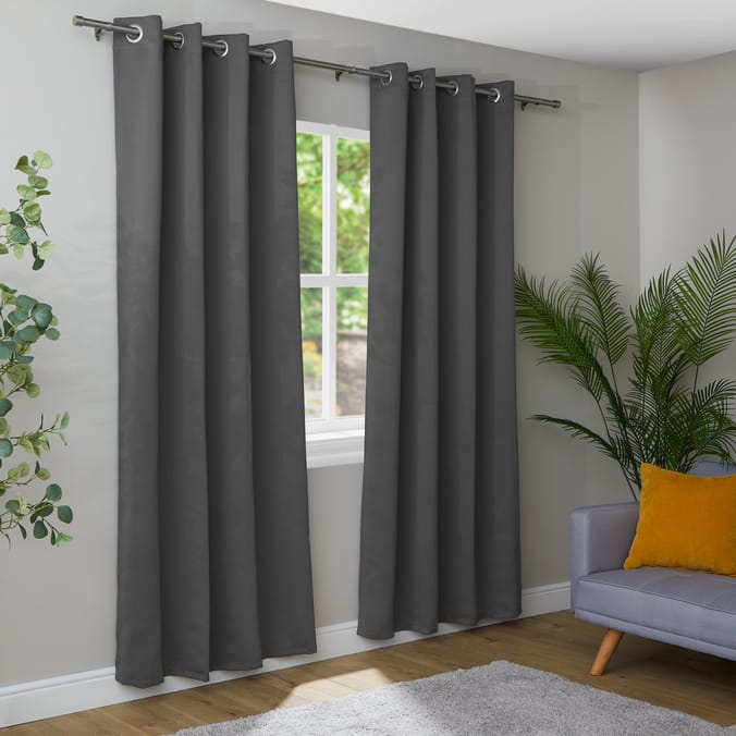 Charcoal Eyelet Blackout Pair Of Curtains  - 138 x 220cm Drop