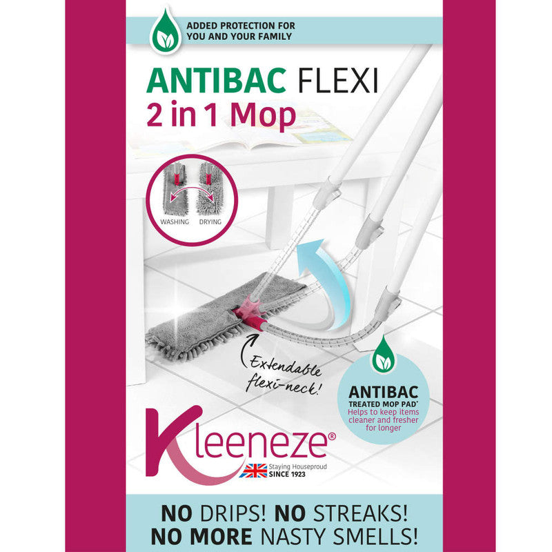 2-In-1 Flexi Mop With Extendable Neck, Treated With Anti Bac Protection - Kleeneze
