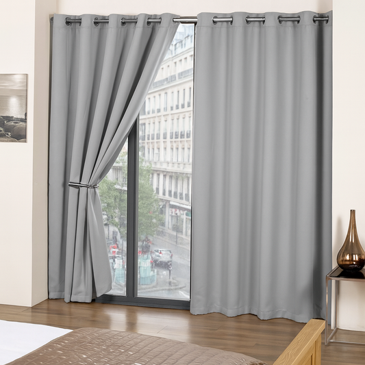 Blackout Eyelet Curtains - Silver - 168x228cm (66x90 Drop)