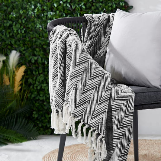 Chevron Cotton Throw - Black