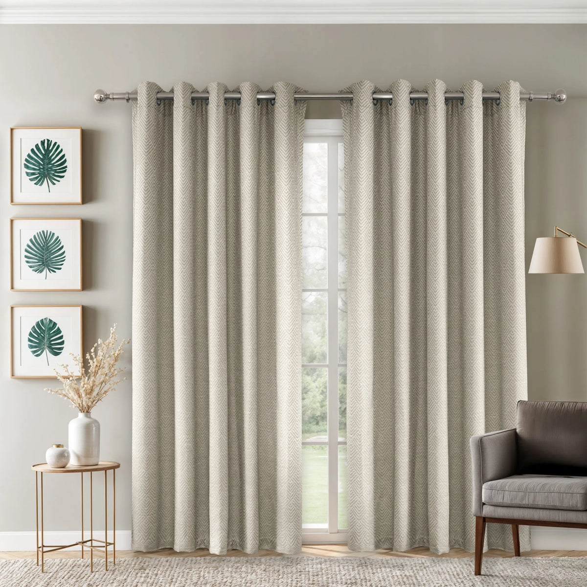 Jacquard Blackout Eyelet Curtains – Natural – 66" x 90" (168x229cm)
