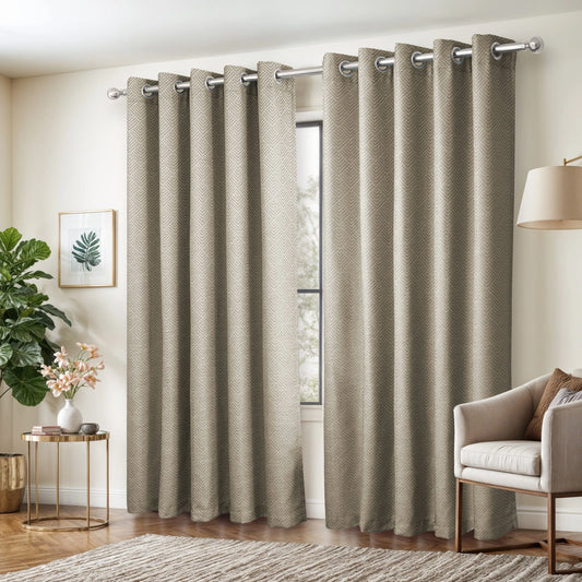 Jacquard Blackout Eyelet Curtains – Natural – 66" x 90" (168x229cm)