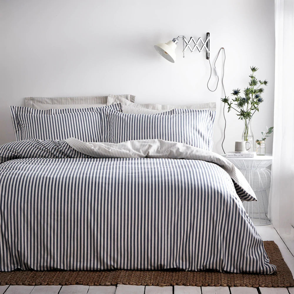 The Linen Yard - Blue Mélange Stripe Duvet Set
