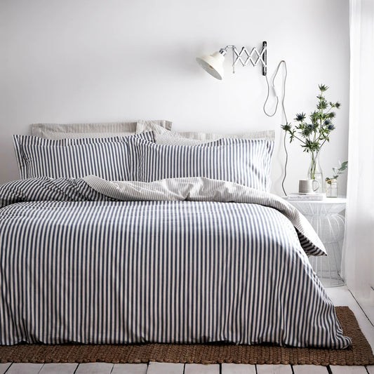 The Linen Yard - Blue Mélange Stripe Duvet Set