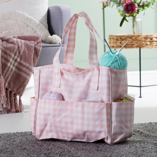 Knitting Bag - Gingham Pink