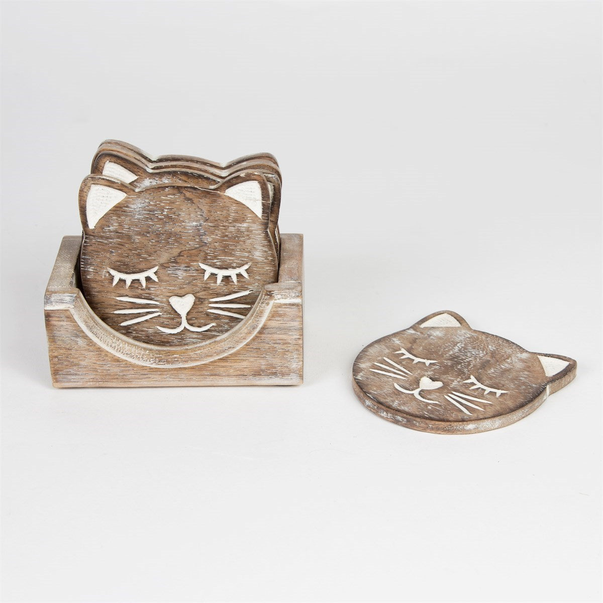 Cat Wooden Carved Coasters