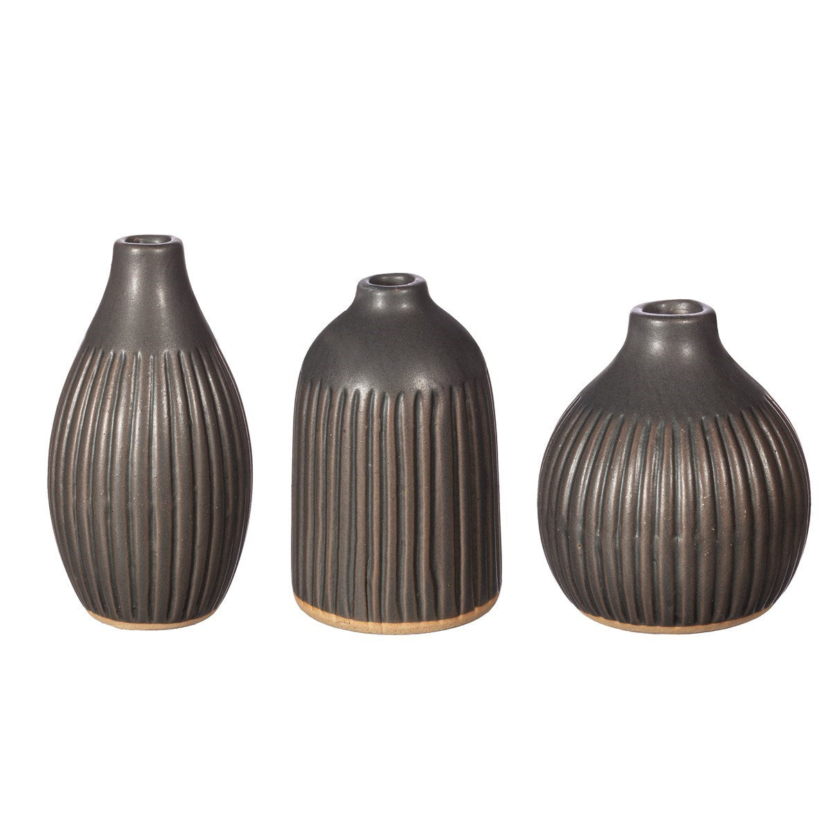 Grooved Bud Vases - Set of 3 - Dark