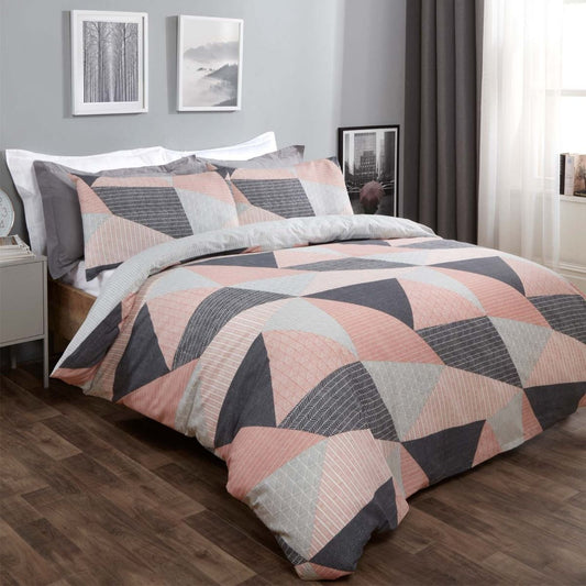 Geo-Metric Textured Duvet Set - Pink