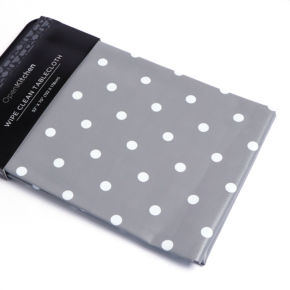 Wipe Clean PVC Tablecloth - Grey Polka